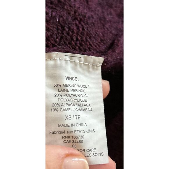 VINCE Cable Knitted Tunic Boatneck Sweater Purple Oversized Pullover Size XSmall - Picture 9 of 10